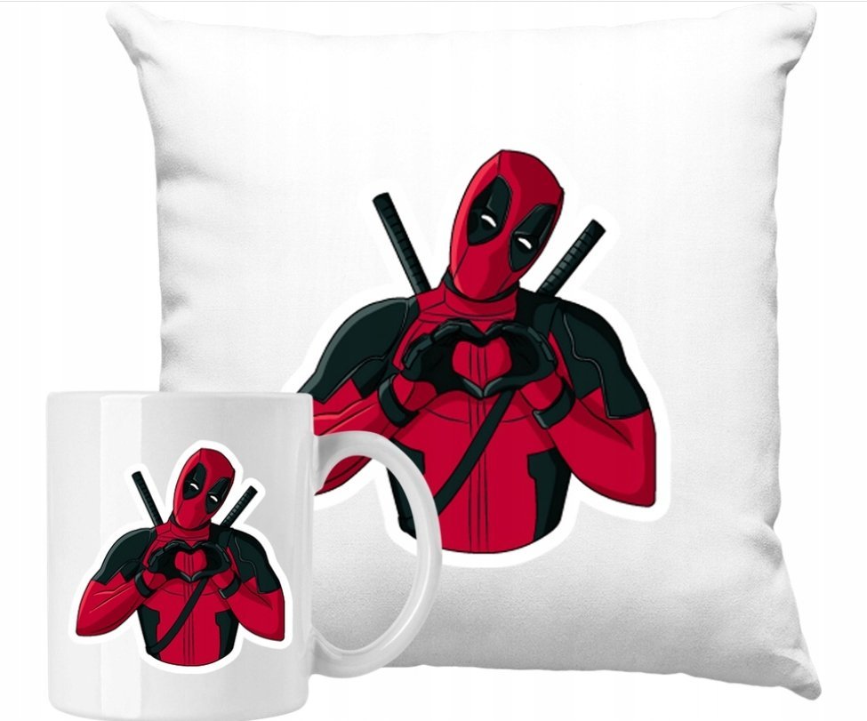 ZESTAW PODUSZKA + KUBEK Deadpool Wade Wilson Pomysł Na Prezent +IMIĘ #2