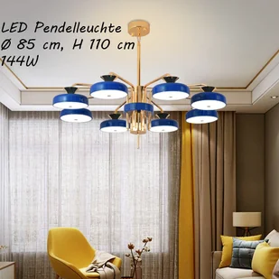 Lampa sufitowa LED XW816-8L z pilotem Regulacja barwy/jasności światła Akrylowy klosz Niebieska/złota lakierowana metalowa rama - Oprawy, klosze i abażury - miniaturka - grafika 1