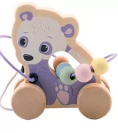 Zabawki interaktywne dla dzieci - joueco Drewniana zabawka na kółkach z przeplatanką PANDA 80115-1 - miniaturka - grafika 1