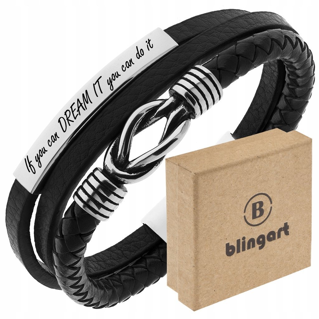 Bransoletka z GRAWEREM męska skórzana węzeł STAL