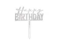 Ciasta i półprodukty do ciast - Topper z pleksi na tort Happy Birthday srebrny - 1 szt. - miniaturka - grafika 1