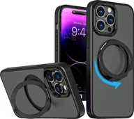 Etui i futerały do telefonów - INF Magnetyczne etui ochronne na telefon z niewidoczną podstawką do iPhone'a Czarny iPhone 15 Pro - miniaturka - grafika 1