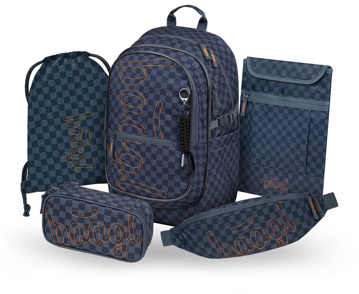 BAAGL Zestaw Szkolny 5w1 Plecak Ergonomiczny Core Ska Szary + Piórnik + Worek + Nerka + Etui na laptopa