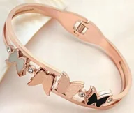 Bransoletki - Bransoletka Różowe Złoto Masa Perłowa Motyle Cyrkonie Stal Szlachetna - miniaturka - grafika 1