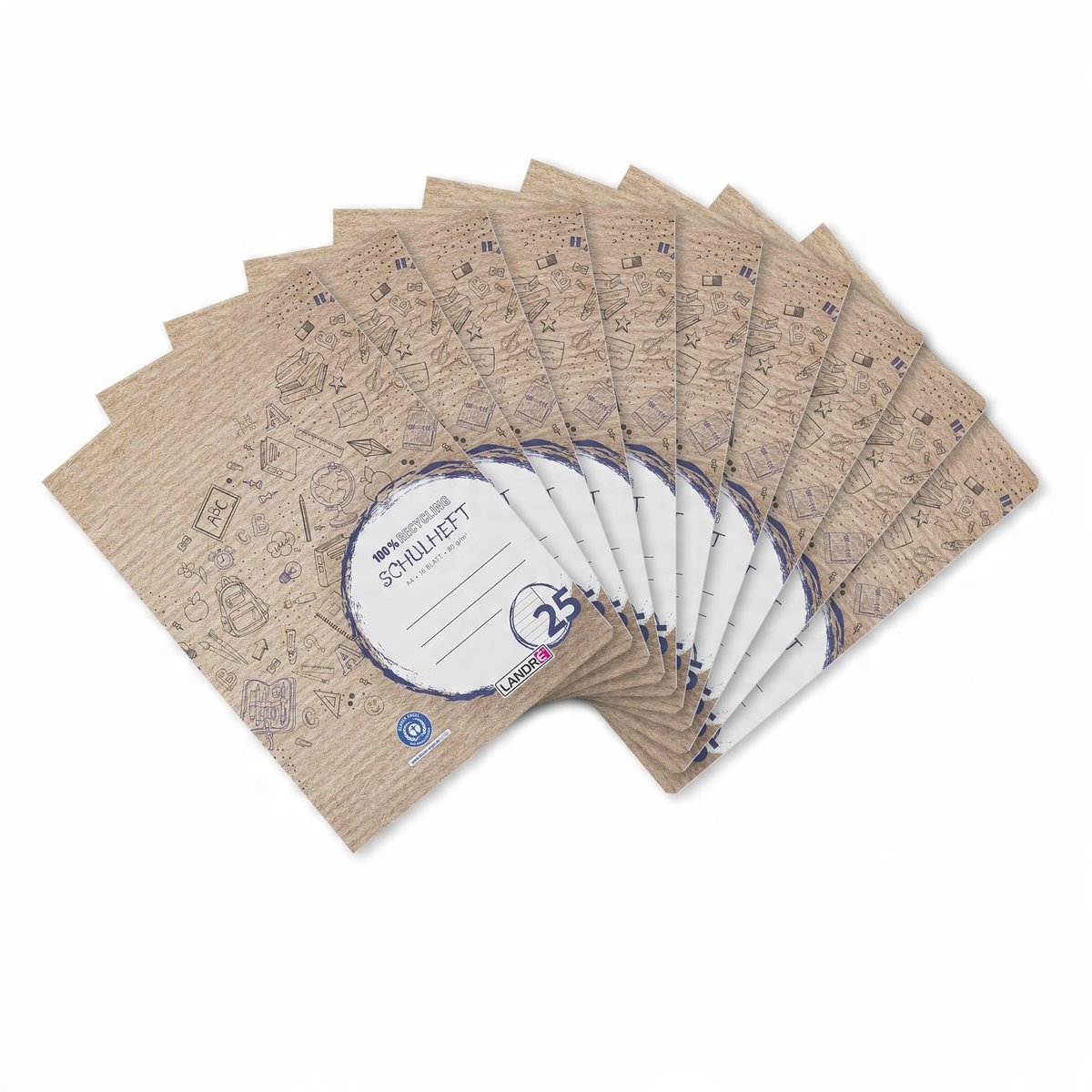 Landré zeszyt szkolny A4 z recyklingu 16 kartek lin. 25 w linie 10 sztuk