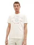 Koszulki męskie - T-shirt męski TOM TAILOR z nadrukiem logo wykonany z bawełny, 18592-vintage beż, XL - miniaturka - grafika 1