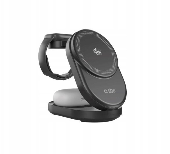 Stacja ładująca SBS Qi2.2 25W indukcyjna 3w1 składana z certyfikatem MFI - czarna 8018417529283