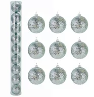 Bombki - BOMBKI CHOINKOWE PLASTIKOWE SREBRNE BROKATOWE 60 MM ZESTAW 9 SZT BOMBKI I OZDOBY CHOINKOWE - miniaturka - grafika 1