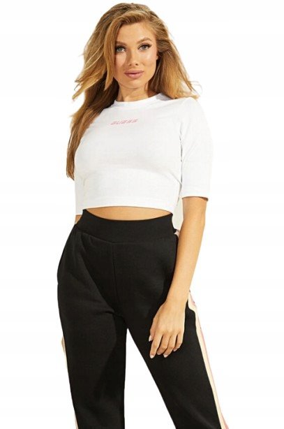 GUESS BIAŁY KRÓTKI T-SHIRT BAWEŁNIANY Z NADRUKIEM LOGO S G_A