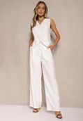 Komplety damskie - Biały Wiskozowy Komplet o Garniturowym Kroju Kamizelka i Spodnie Soreya - miniaturka - grafika 1