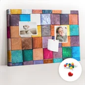 Tablice i flipcharty - Szkolna Tablica korkowa 60x40 cm, Kolorowe Pinezki, wzór Drewniane kostki - miniaturka - grafika 1