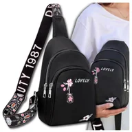 Torebki damskie - Plecak torebka Damska Saszetka czarna w kwiaty torba boho na ramię miejska - miniaturka - grafika 1