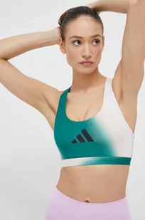 adidas Performance biustonosz sportowy Powerimpact kolor zielony wzorzysty - Bielizna sportowa damska - miniaturka - grafika 1