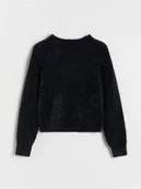 Swetry dla dziewczynek - Reserved - Sweter z połyskującą nicią - czarny - miniaturka - grafika 1