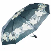 Parasole - Parasol damski zielony w kwiaty półautomat - miniaturka - grafika 1