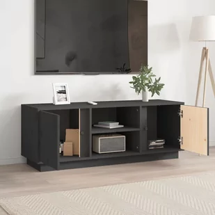 Lumarko Szafka pod telewizor, szara, 110x35x40,5cm, lite drewno sosnowe - Szafki RTV - miniaturka - grafika 4