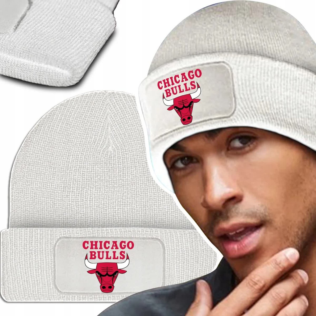 Ciepła Czapka Zimowa Biała CHICAGO BULLS JORDAN Wz