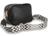 Torebki damskie - Torebka Damska Listonoszka Na Ramię Czarna z paskiem azteckim - miniaturka - grafika 1