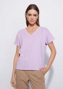Koszulki i topy damskie - Fioletowy T-shirt damski z cekinami - miniaturka - grafika 1