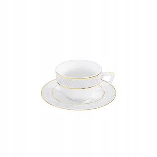 Filiżanka 170 ml i spodek do napojów zestaw porcelanowy ze złotym rantem - Filiżanki - miniaturka - grafika 1