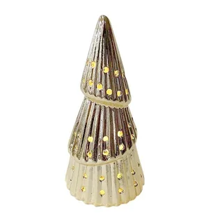 Lumarko Figurka Porcelanowa Choinka Oświetlenie Led Złota 8x8x15 Cm - Ozdoby bożonarodzeniowe - miniaturka - grafika 1