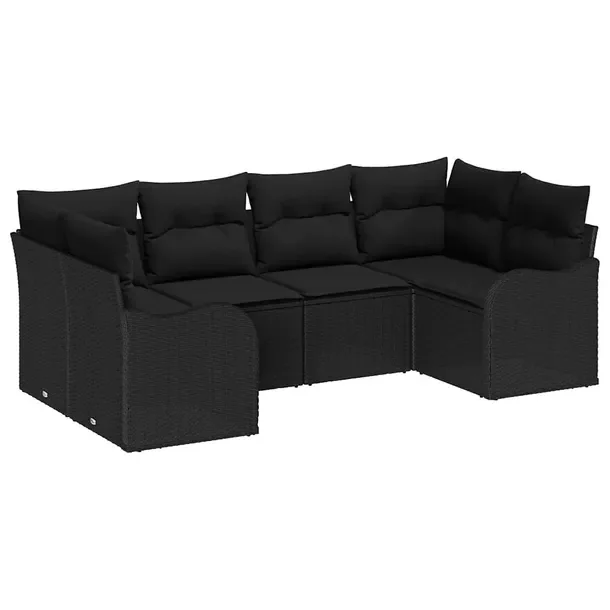 Zestaw Sof Ogrodowych Modułowych Czarny Rattan, 6 Osób