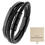 Bransolety męskie - Bransoletka męska z GRAWEREM SKÓRZANA pleciona cza - miniaturka - grafika 1
