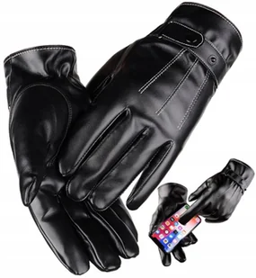 Dotykowe Rękawiczki Skórzane Czarne Modne Męskie - Rękawiczki - miniaturka - grafika 1