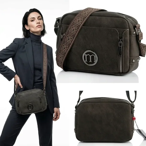 MONNARI Torebka Damska Listonoszka Brązowa Szeroki Pasek 2 Komory BAG5430