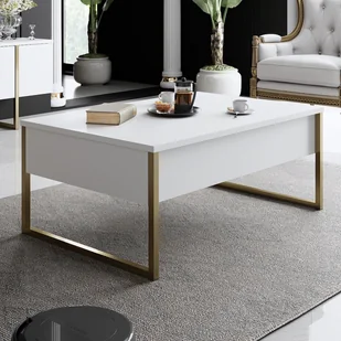 Skye Decor, Luxe - White, Gold, stolik kawowy, biały, 90 x 60 x 40 cm - Ławy i stoliki kawowe - miniaturka - grafika 1