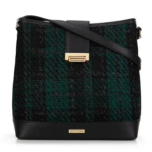 Damska torebka worek z tkaniny bouclé czarno - zielona - Torebki damskie Damska torebka worek z tkaniny bouclé czarno - zielona - Torebki damskie - miniaturka - grafika 1