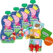 Desery dla dzieci - Zestaw BoboVita Świnka Peppa Mus w tubce, jabłko i truskawki z bananem, po 6 miesiącu, 4 x 100 g + karty do gry memory, 24 sztuki gratis - miniaturka - grafika 1
