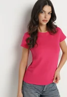 Koszulki i topy damskie - Fuksjowy Bawełniany Klasyczny T-shirt Lunolia - miniaturka - grafika 1