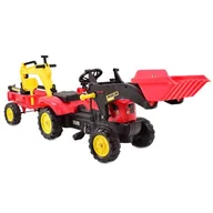 Jeździki dla dzieci - Super-Toys TRAKTOR NA PEDAŁY Z PRZYCZEPĄ ŁYŻKĄ I KOPARKĄ TR3009 TR-3009-CZERWONY - miniaturka - grafika 1