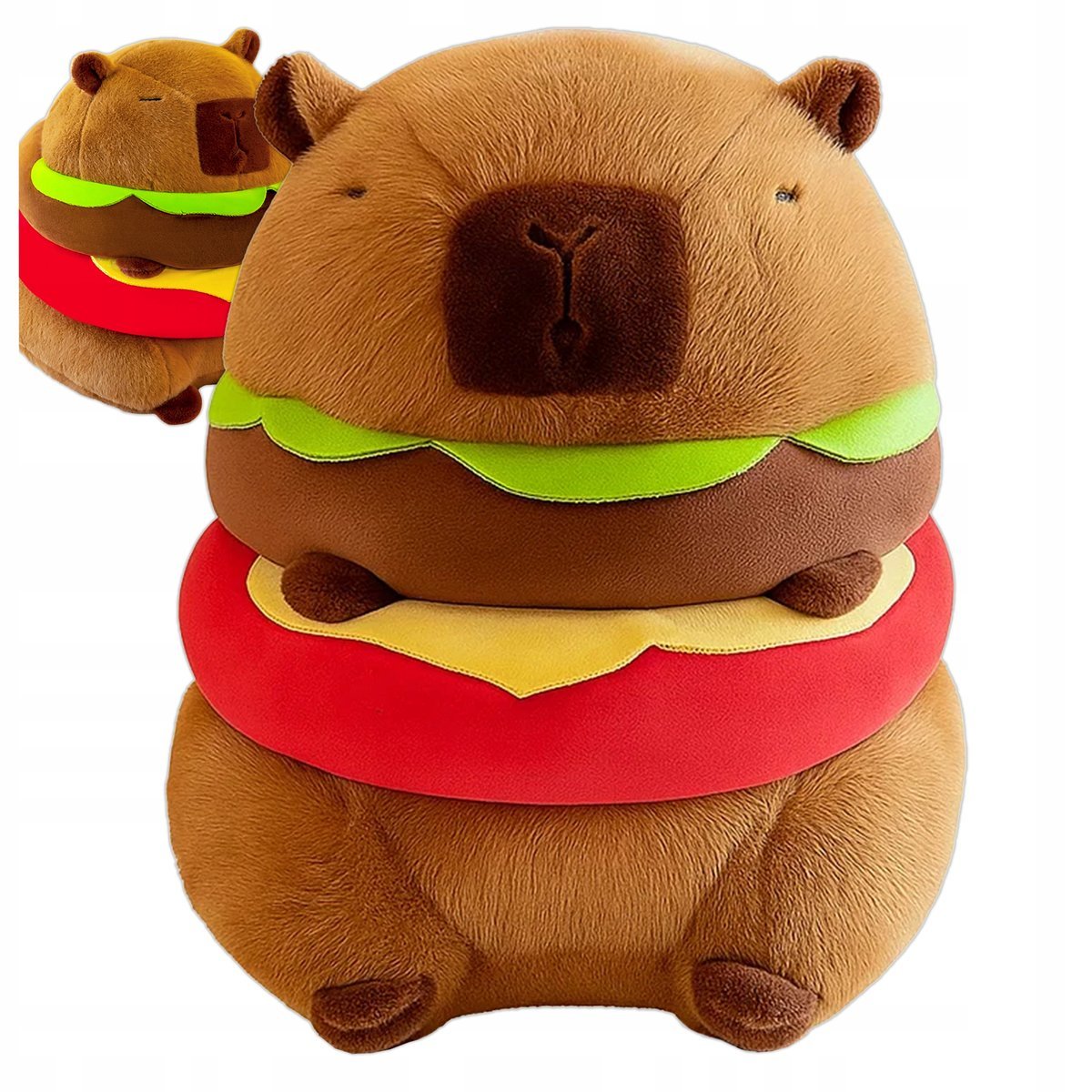 MASKOTKA KAPIBARA HAMBURGER PLUSZOWA BURGER MIĘKKA ZABAWKA NA PREZENT 30CM