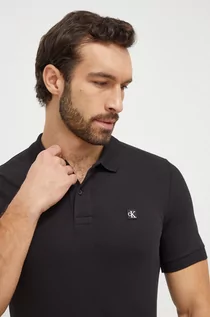 Koszulki męskie - Calvin Klein Jeans polo męski kolor czarny gładki - grafika 1