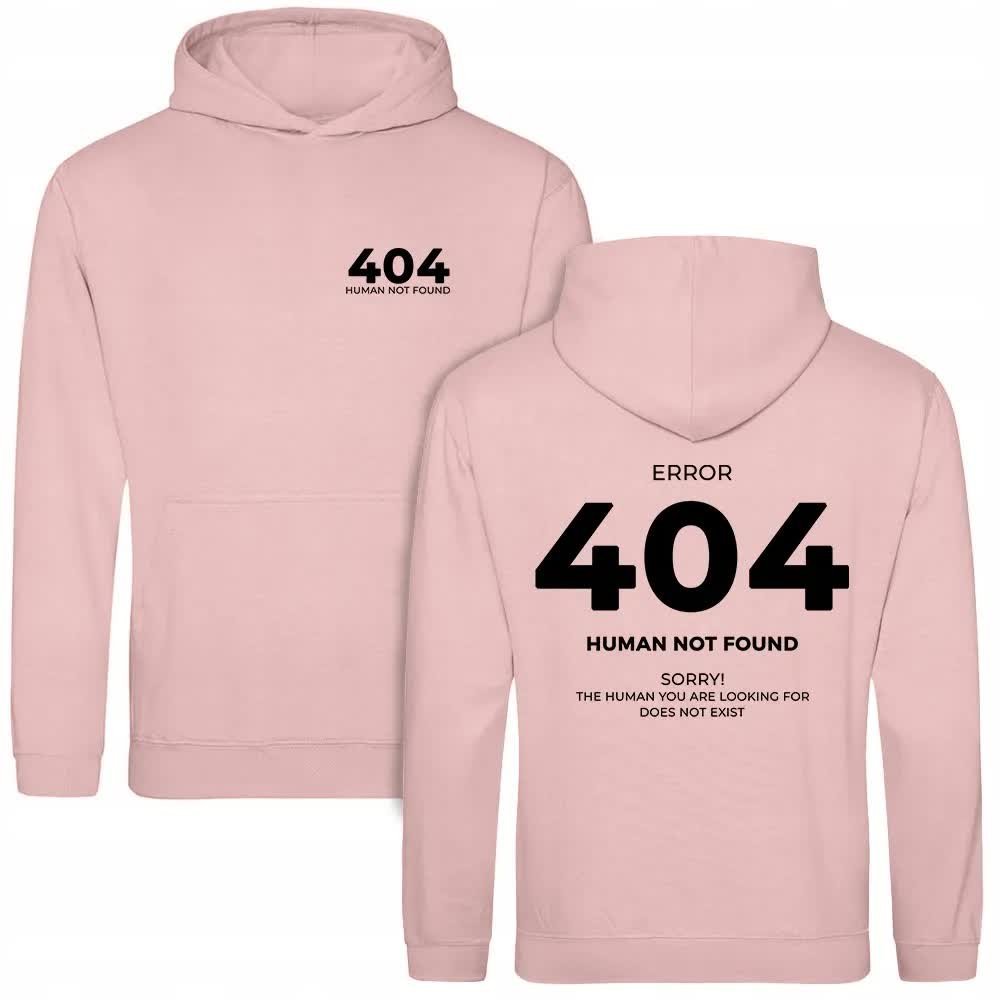 Bluza Damska Z Kapturem Różowa ERROR 404 Nadruk Dwustronny Wzory Rozmiar M