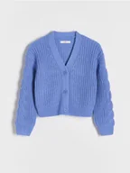 Swetry dla dziewczynek - Reserved - Jednokolorowy kardigan - niebieski - miniaturka - grafika 1