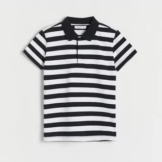 Koszulki dla chłopców - Reserved - T-shirt polo w paski - Czarny - grafika 1