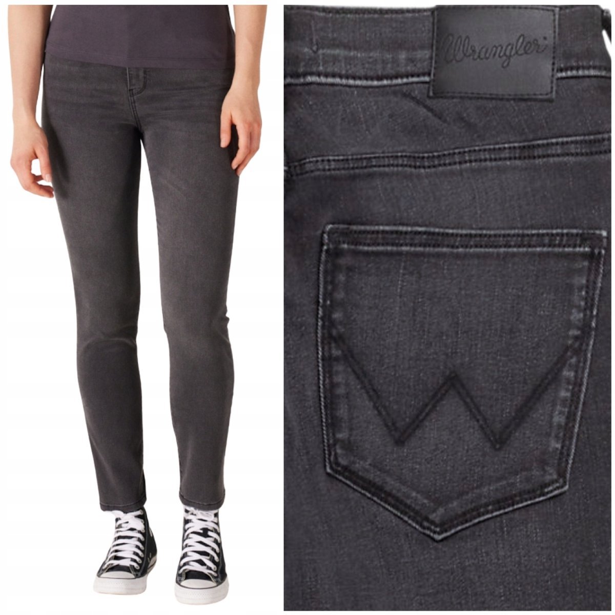Wrangler SLIM Zuri proste wysokie szare damskie spodnie jeansowe W28 L32