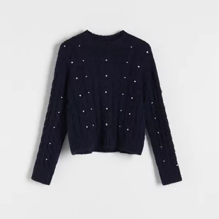 Reserved - Sweter z kryształkami - Granatowy - Swetry damskie - miniaturka - grafika 1