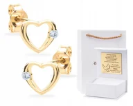 Biżuteria dla dzieci - ZŁOTE KOLCZYKI SERCA DEDYKACJA KOMUNIA ŚWIĘTA 585 - miniaturka - grafika 1
