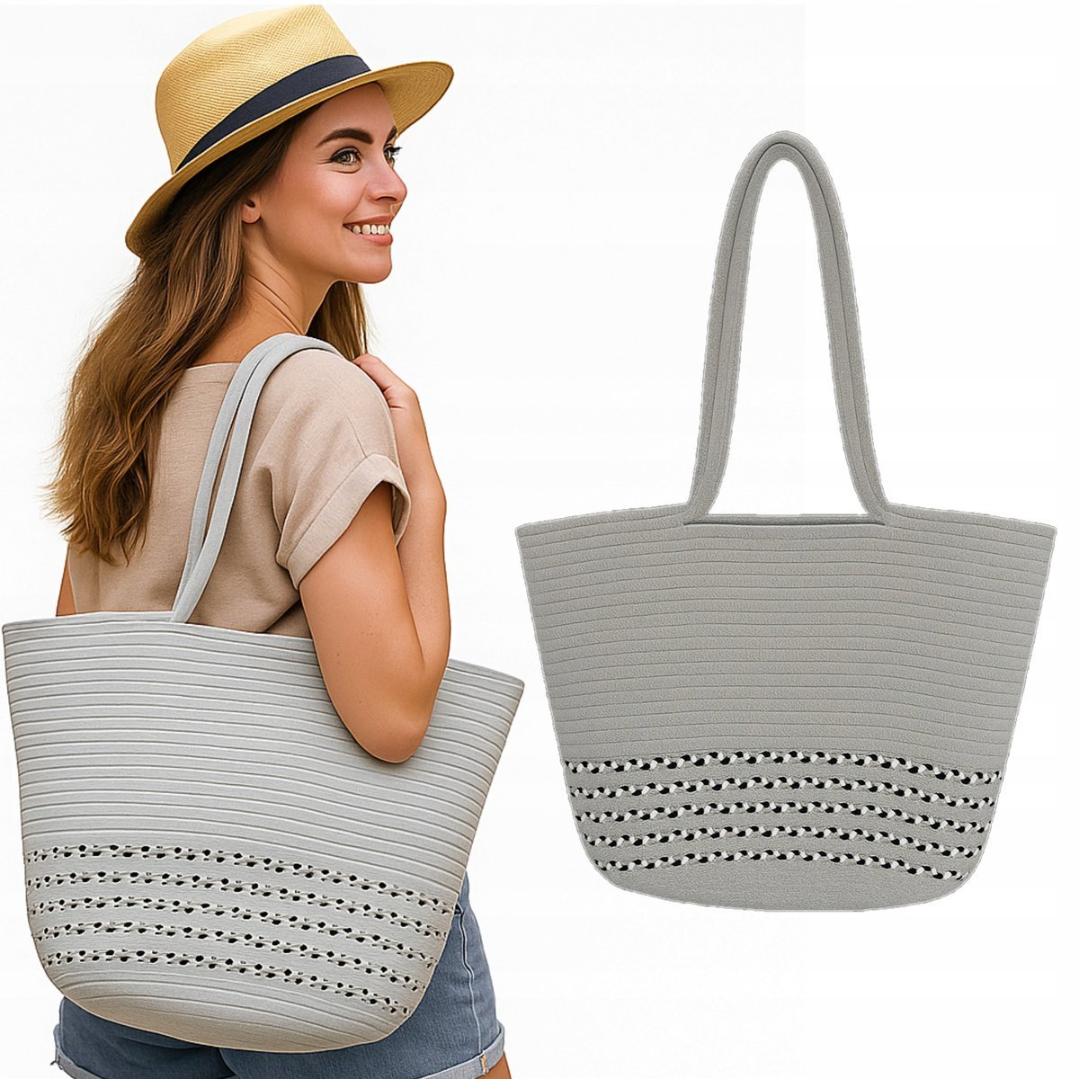 TORBA BOHO PLAŻOWA MIEJSKA KOSZYK SHOPPER NA PLAŻĘ NA ZAKUPY NA LATO
