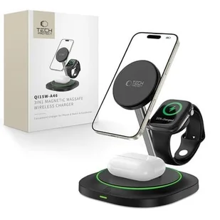 Ładowarka indukcyjna TECH-PROTECT QI15W-A46 3w1 MagSafe Czarny - Ładowarki do telefonów - miniaturka - grafika 1
