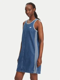 adidas Sukienka jeansowa adicolor Denim 3-Stripes JD2580 Niebieski Slim Fit - Sukienki - miniaturka - grafika 1