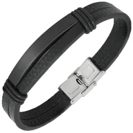 Bransolety męskie - Bransoletka z grawerem skórzana męska czarna - miniaturka - grafika 1