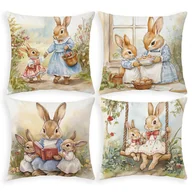 Inne - TEMU 4 szt., Krótkie Pluszowe Poszewki na Poduszki z Króliczkiem, Współczesny Styl, Kreskówkowy Królik na Wielkanoc i Sezon Wiosenno-Letni, - miniaturka - grafika 1