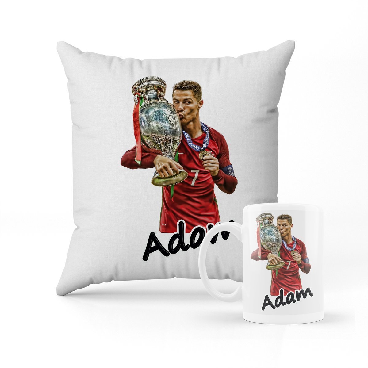 ZESTAW PODUSZKA + KUBEK PREZENT DLA DZIECKA CRISTIANO RONALDO + IMIĘ