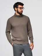 Swetry męskie - Golf męski sweter z dzianiny szarobrązowy V1 OM-SWTN-0163 - Ombre Clothing - miniaturka - grafika 1