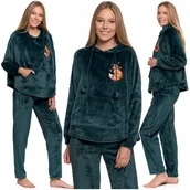 Piżamy damskie - Ciepła Piżama Damska Welurowa z Liskiem Kaptur Przytulna Na Zimę MORAJ M - miniaturka - grafika 1